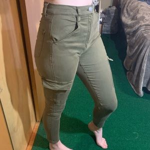 Skinny Army Green Moto Jeans